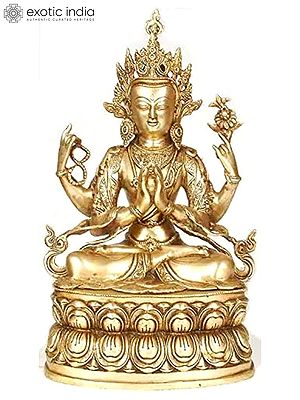 17" (Tibetan Buddhist Deity) Chenresig or the Four-Armed Avalokiteshvara In Brass | Handmade | Made In India