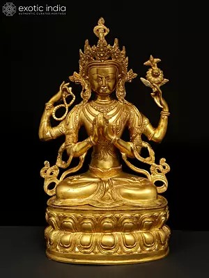 14” Chenrezig Statue the Tibetan Buddhist Deity in Brass | Handmade | Made in India