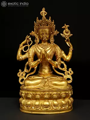 14” Chenrezig Statue the Tibetan Buddhist Deity in Brass | Handmade | Made in India