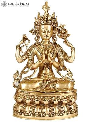 14” Chenrezig Statue the Tibetan Buddhist Deity in Brass | Handmade | Made in India