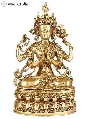 14” Chenrezig Statue the Tibetan Buddhist Deity in Brass | Handmade | Made in India