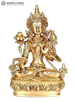 8" Tibetan Buddhist Deity White Tara In Brass | Handmade | Made In India