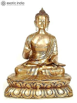 26" Large Size Buddha on Double Lotus Pedestal In Brass | Handmade | Made In India