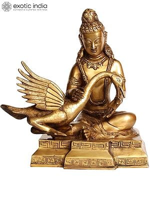 9" Lord Buddha and Swan in Brass | Handmade | Made in India