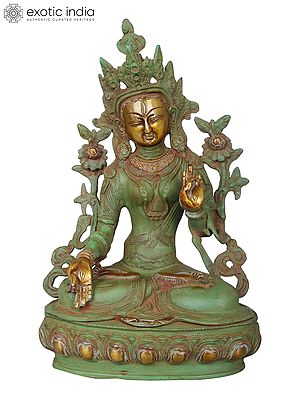 12" Tibetan Buddhist Deity White Tara In Brass | Handmade | Made In India