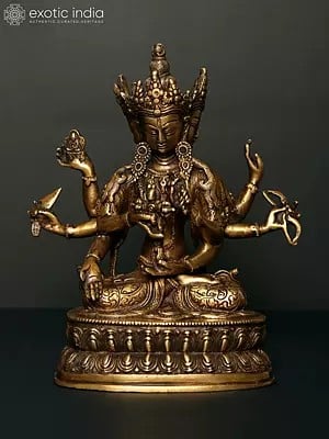 9" Four-Headed Goddess Tara In Brass