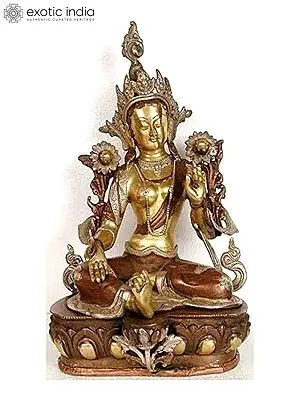 19" The Goddess Green Tara (Tibetan Buddhist Deity)  | Handmade Brass Idol | Made in India