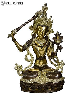 12" Manjushri - The Bodhisattva of Wisdom (Tibetan Buddhist Deity) In Brass | Handmade | Made In India