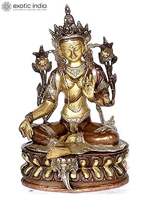 12" Green Tara Brass Sculpture | Handmade Buddhist Deity Figurines