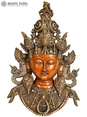 15" Tara Wall Hanging Mask (Tibetan Buddhist Deity) In Brass | Handmade | Made In India