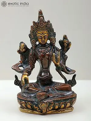 5" Green Tara Statue in Brass | Handmade Buddhist Deity Idol