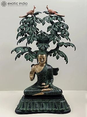 29" Large Size Buddha Under the Bodhi Tree In Brass