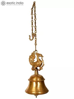 13" Mayur (Peacock) Hanging Bell in Brass | Handmade | Made in India