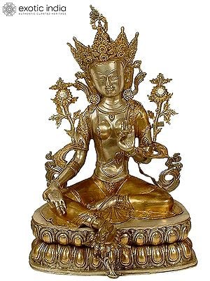 33" Large Size Green Tara (Tibetan Buddhist Deity) In Brass | Handmade | Made In India
