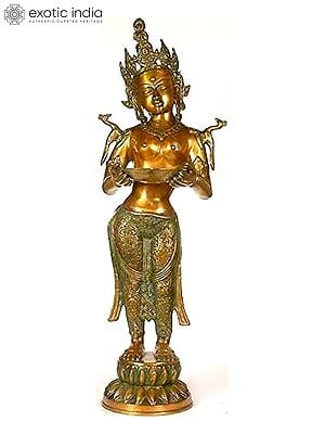 30" Tara with Lamp In Brass | Handmade | Made In India