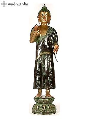 33" Large Size Walking Buddha In Brass | Handmade | Made In India