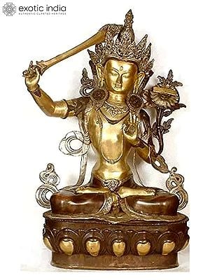 39" Handmade Large Size Manjushri Brass Statue | Tibetan Buddhist Deity Idol