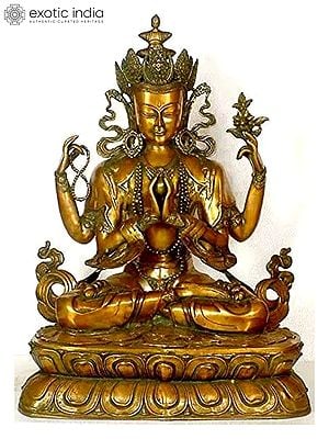 28" Large Size Four-Armed Avalokiteshvara (Tibetan Buddhist Deity) In Brass | Handmade | Made In India