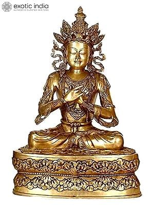 34" Large Size Crowned Buddha Brass Statue | Handmade Religious Figurine