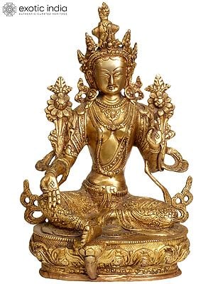 12" Green Tara Brass Statue | Handmade Tibetan Buddhist Deity Idol