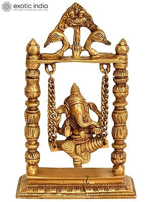 8" Lord Ganesha on a Swing In Brass | Handmade | Made In India