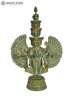 14" Eleven Headed Thousand Armed Tibetan Buddhist Deity Avalokiteshvara In Brass | Handmade | Made In India