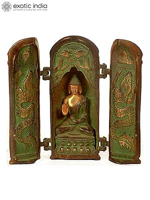7" Tibetan Buddhist Buddha Folding Temple In Brass | Handmade | Made In India