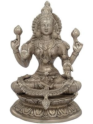 9" Four-Armed Lakshmi Brass Statue in Abhaya-Mudra | Handmade Hindu Goddess Figurine