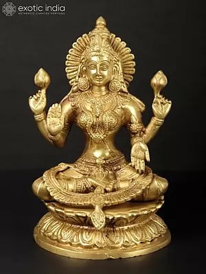 9" Four-Armed Lakshmi in Abhaya-Mudra | Brass Statue | Handmade | Made In India