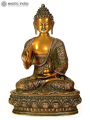 13" Preaching Buddha (Robes Engraved with Scenes from the Life of Buddha) In Brass | Handmade | Made In India
