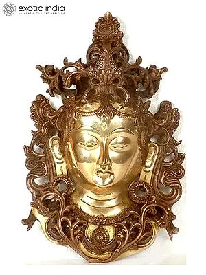 11" Buddhist Deity Tara Wall Hanging Mask in Brass | Handmade | Made in India