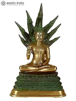 21" Lord Buddha Brass Idol Spreading His Splendid Hood | Handmade Buddhist Statue