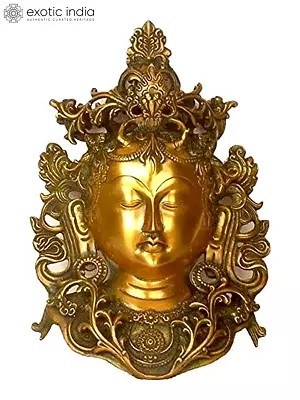 12" (Tibetan Buddhist Deity) Tara Wall Hanging Mask In Brass | Handmade | Made In India