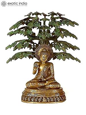 20" Buddha Under the Bodhi Tree In Brass | Handmade | Made In India