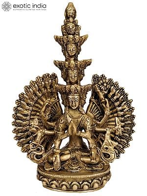 7" Thousand-Armed Avalokiteshvara Brass Idol | Handmade Buddhist Deity Statue | Made in India