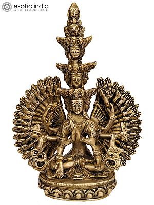 7" Thousand-Armed Avalokiteshvara Brass Idol | Handmade Buddhist Deity Statue | Made in India
