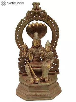 10" Lord Vishnu with Goddess Lakshmi | Handmade Brass Statue | Made in India