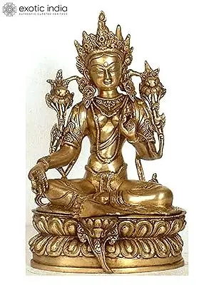 12" Green Tara (Tibetan Buddhist Deity) in Brass | Handmade | Made in India