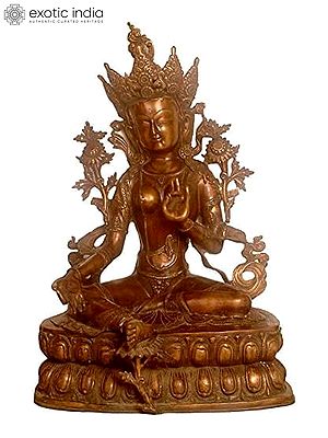 36" Large Size Green Tara (Tibetan Buddhist Deity) In Brass | Handmade | Made In India