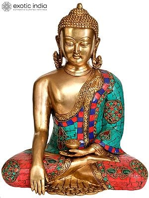 12" Tibetan Buddhist Deity Buddha in Mara Vijay Mudra In Brass | Handmade | Made In India