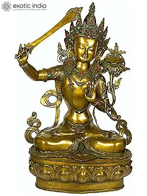 38" Large Manjushri Brass Statue | Handmade Tibetan Buddhist Deity Idol