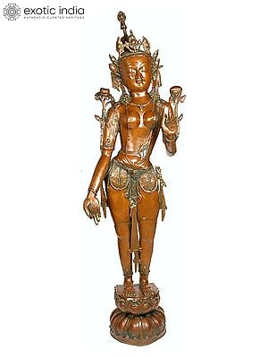 51" Standing Devi Tara Brass Statue | Handmade Buddhist Deity Figurine