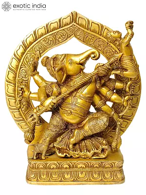 9" Vighnesha Brass Statue (A Rare Form of Ganesha) | Handmade Home Office Idol
