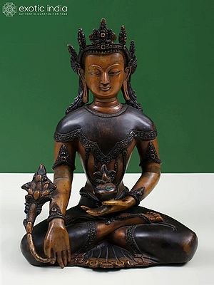 8" Crowned Medicine Buddha Idol -Tibetan Buddhist Copper Statues