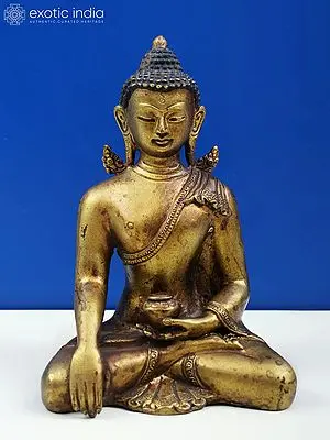 Tibetan Buddhist Copper Statue: 6" Bhumi-Sparsha Buddha