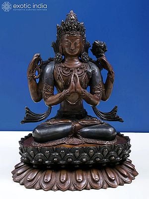 8" Four Armed Chenrezig Statue Seated on Superfine Pedestal