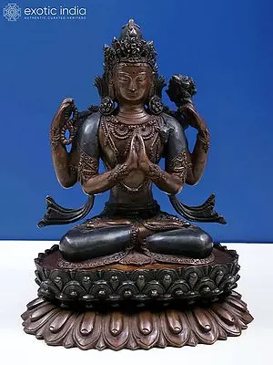 8-Inch Bronze Chenrezig Sculpture with Four Arms