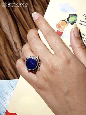 Sterling Silver Round Shape Lapis Lazuli Ring