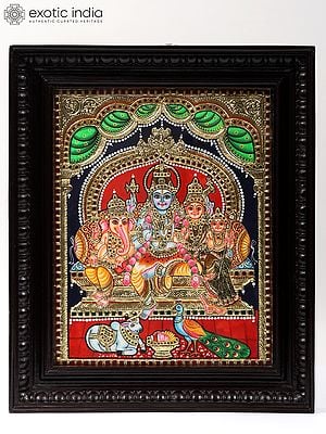 Lord Shiva Family | With Frame | Prabhu Tanjore Painting