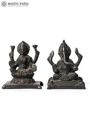 3" Small Blessing Lakshmi Ganesha Brass Statue
